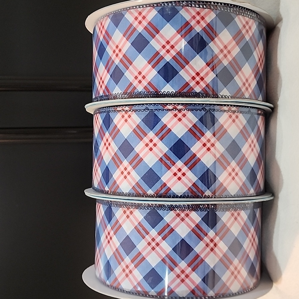 NEW 3 Rolls Patriotic Kirkland Wire-edged Ribbon, 150 yards total